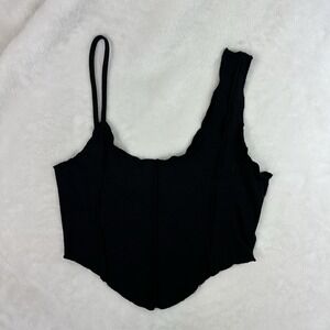 Unbranded Womens Sleeveless Black Ribbed Cropped Top Medium  Accent Strap Hi Low